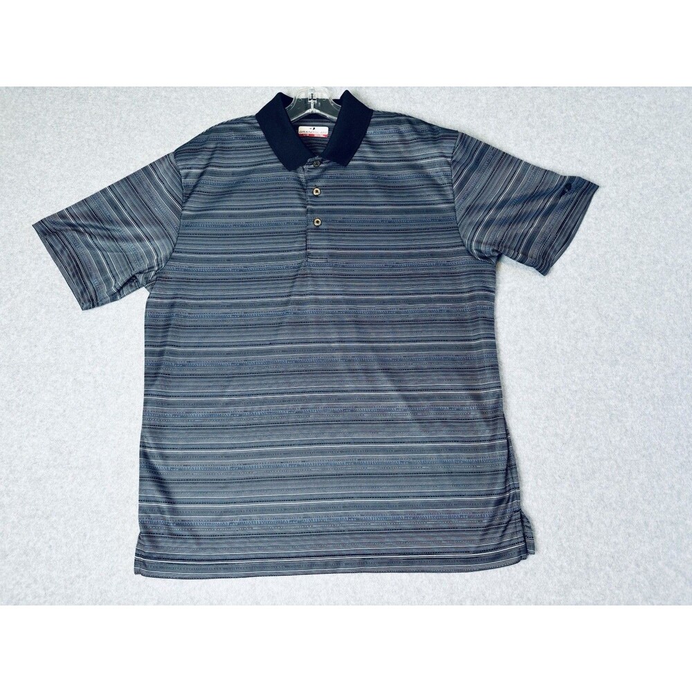 Grand Slam Golf Polo Shirt Black Blue Striped Short Sleeve Men’s Large‎